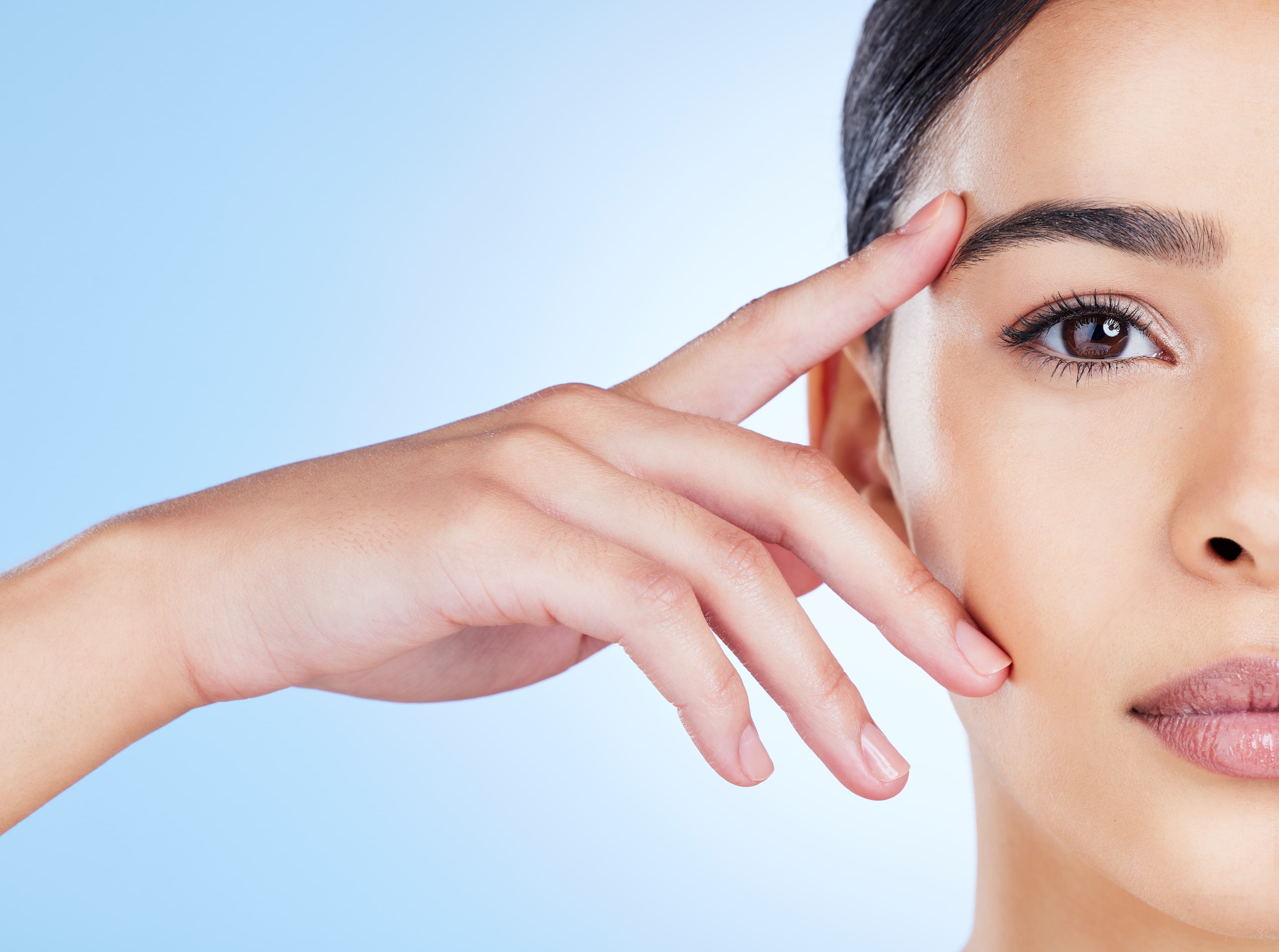 Close-up of a woman with clear, healthy skin